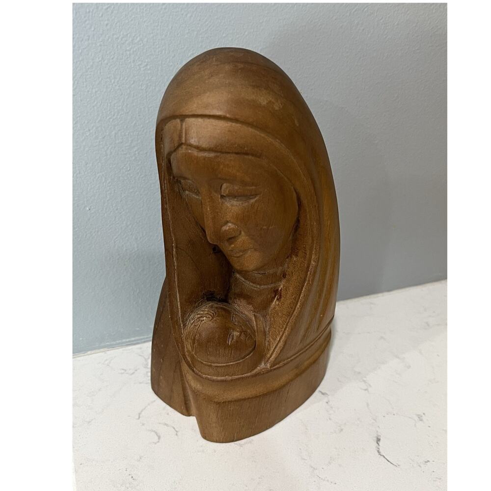 Handmade Wood Virgin Mary Statue Quito Ecuador 1975 Vintage Figurine